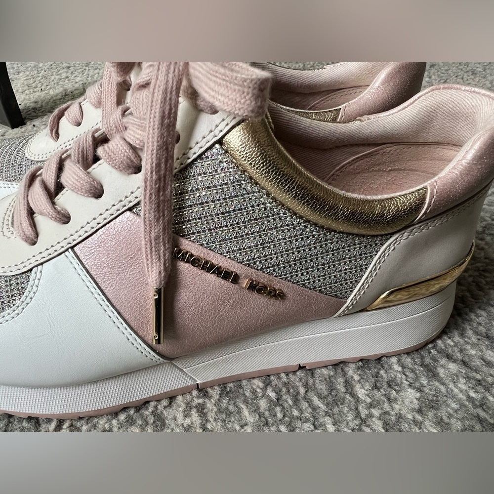 Michael Kors Allie Leather Trainers Pink Gold Metallic size 8 NWOB - Picture 5 of 13